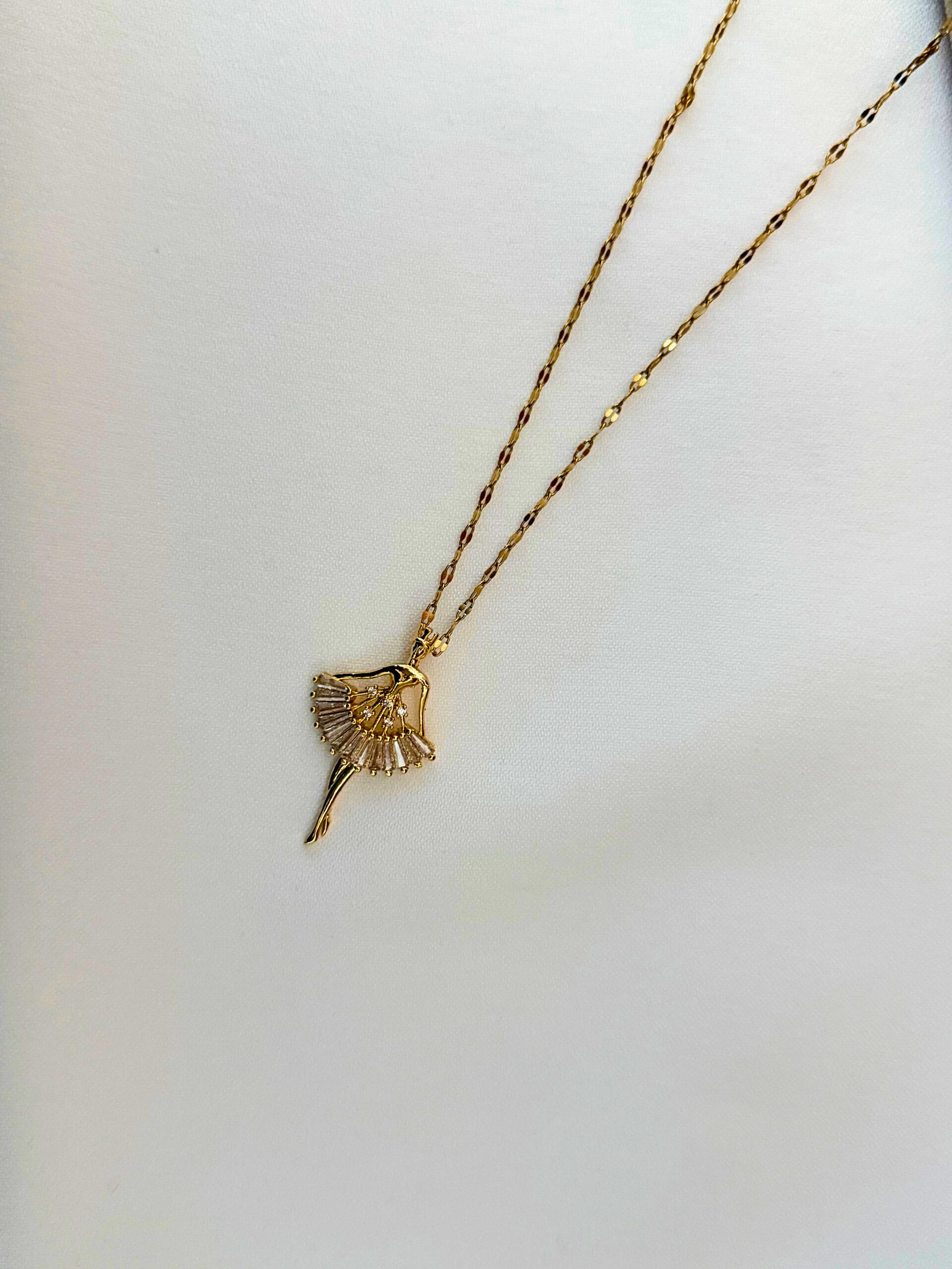 Titanium steel and 18k Gold-Plated Elegant Ballet Girl Pendant Necklace.