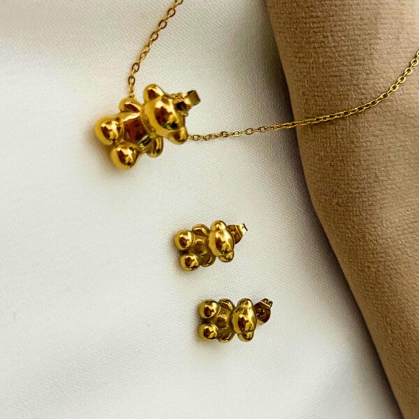 3Pcs Bear Necklace and Earrings Titanium Steel Jewellery Set