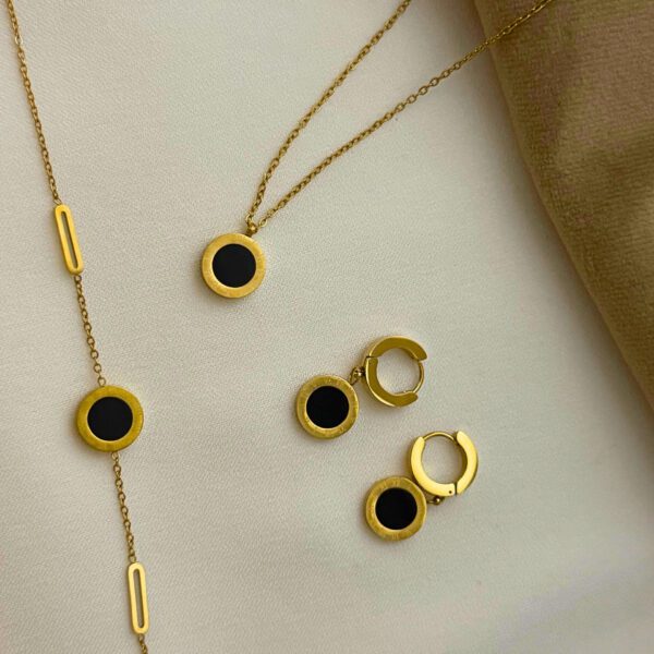 Classic 4pcs Black Roman Numeral Necklace and Earring Set