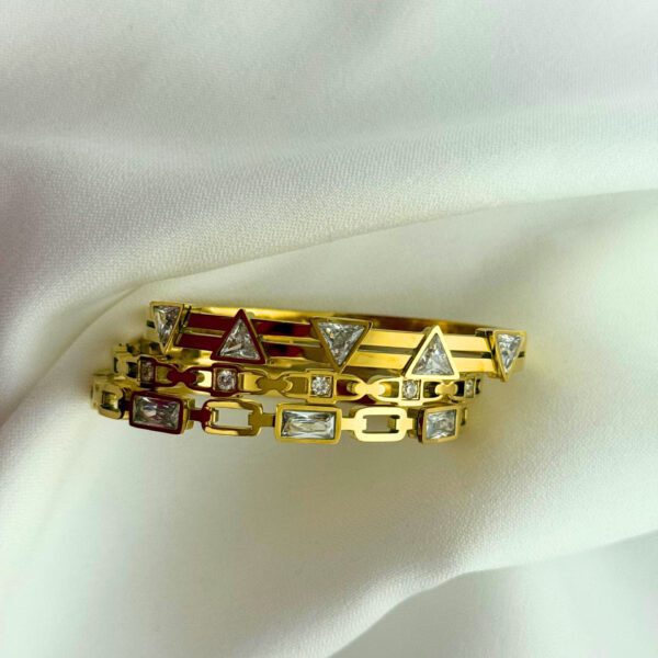 18K Gold Plated Stainless Steel Cubic Zirconia Bangle Set