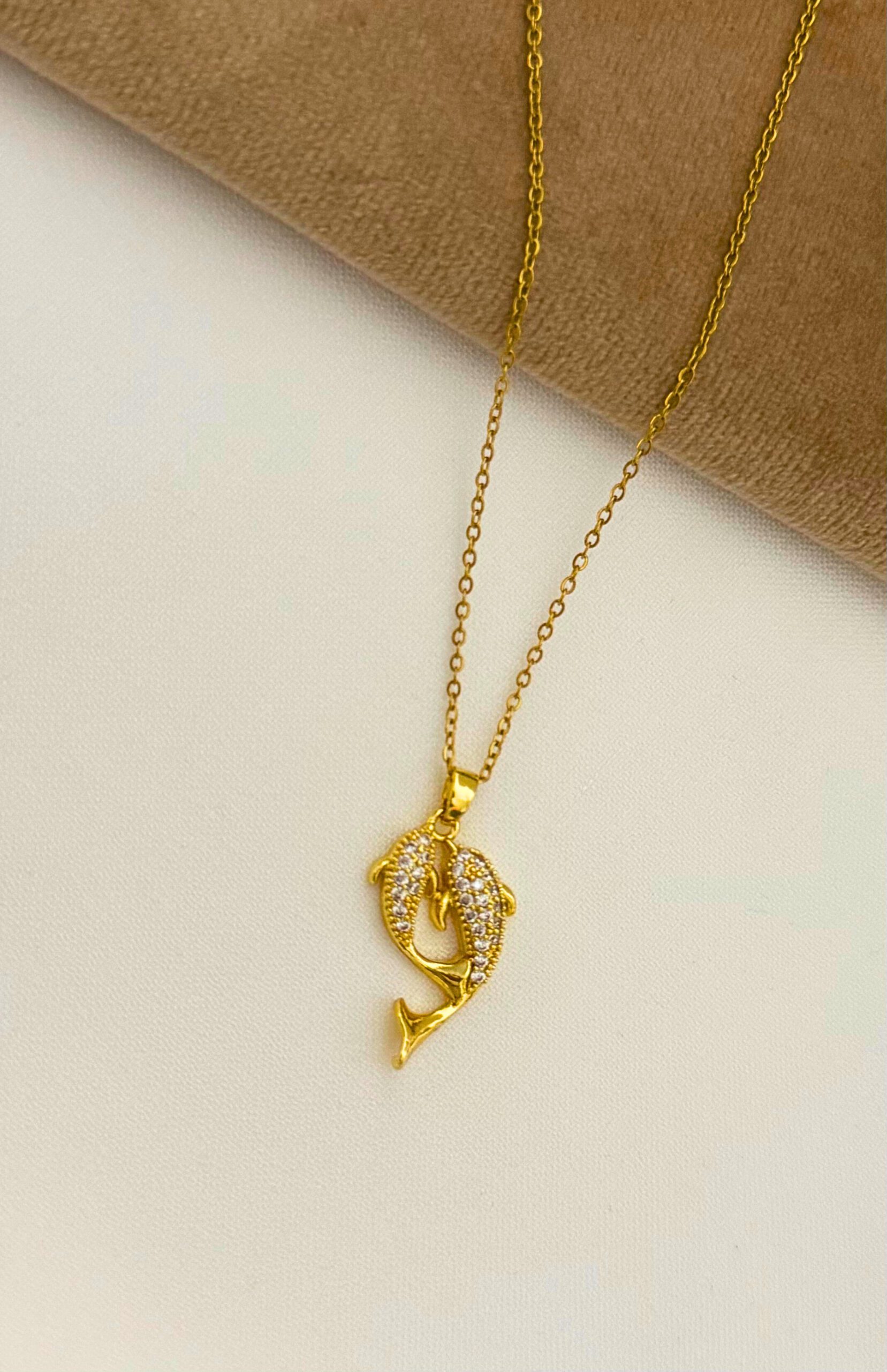 Double Fish 18k Gold-Plated Necklace With Dolphin And Koi Pendant - Image 5