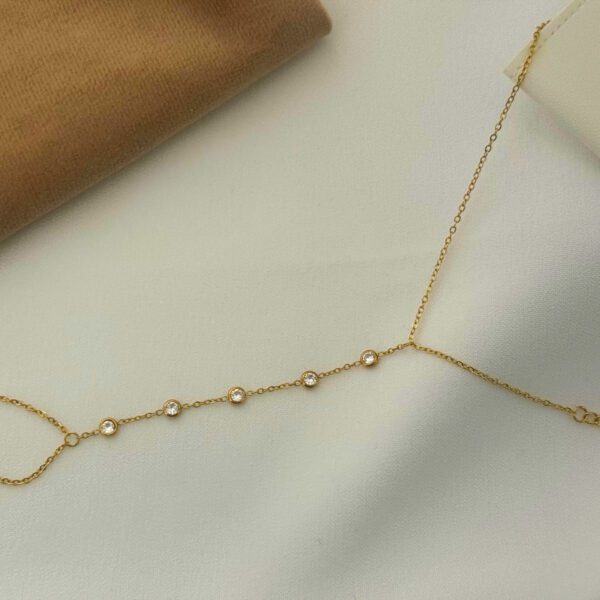 18K Gold Plated Hand Chain Bracelet with 5 Round White Zirconia Stones