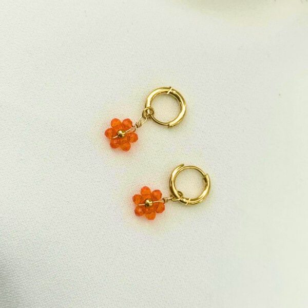 Orange Daisy Hoop Earrings