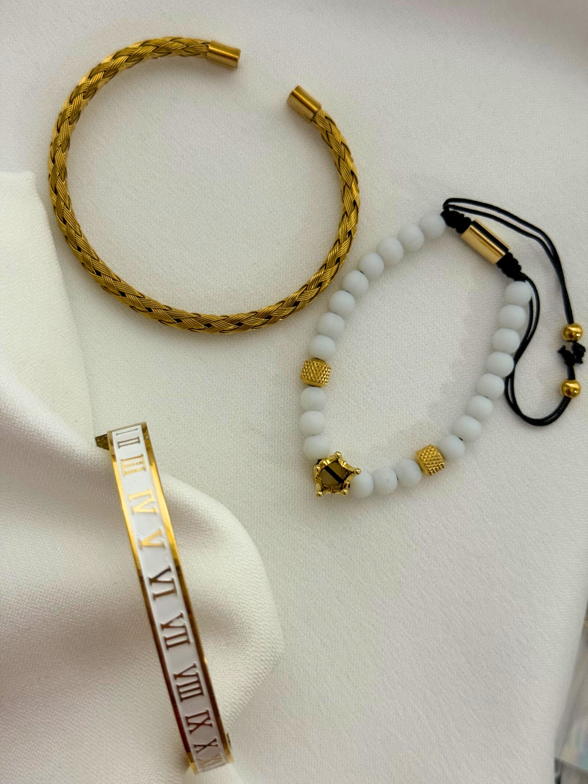 Set of 3 White King Bangles