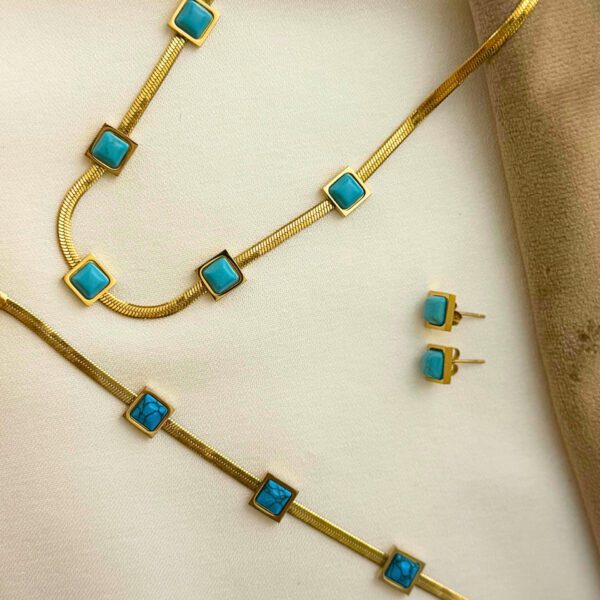 Turquoise 4pc Jewelry Set 18K Gold