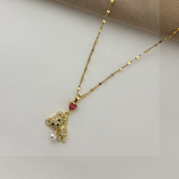 Bear Pendant Necklace with Zirconia Red Love Gems