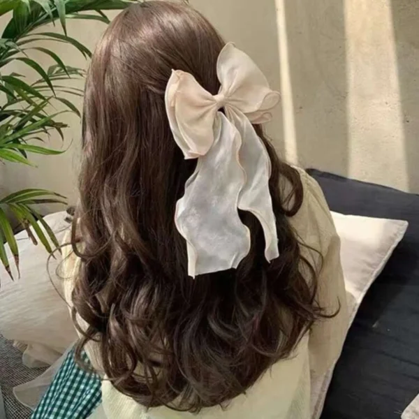 Super Chic White Mesh Bowknot Ribbon Hair Clip