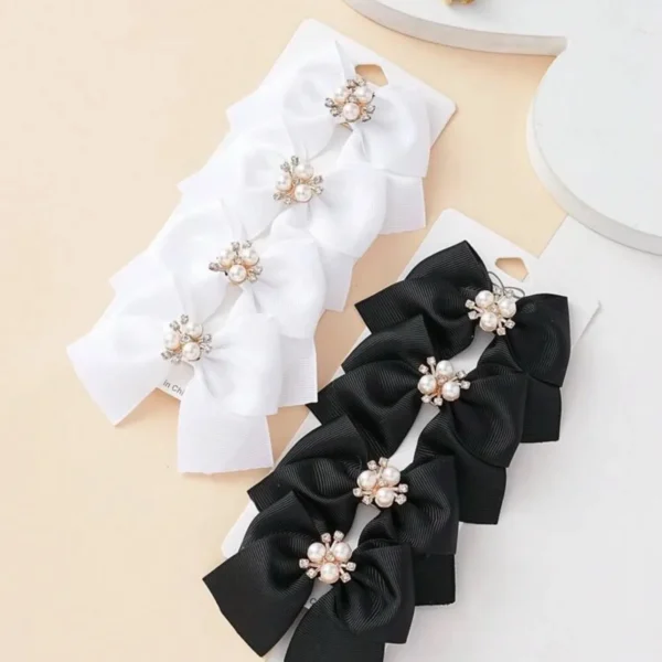 Toddler Girls Alligator Hair Clip with Bow and Faux Pearl Decor for Hair Decoration and Tie