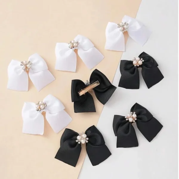Toddler Girls Alligator Hair Clip with Bow and Faux Pearl Decor for Hair Decoration and Tie