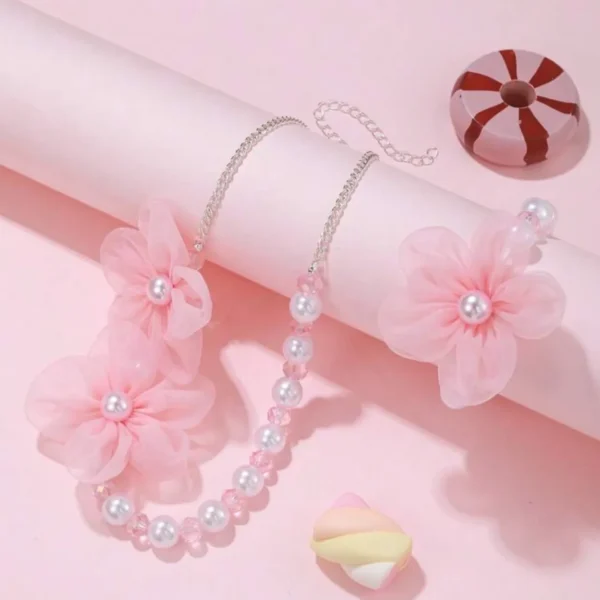 Pink beads and flower jewellery set