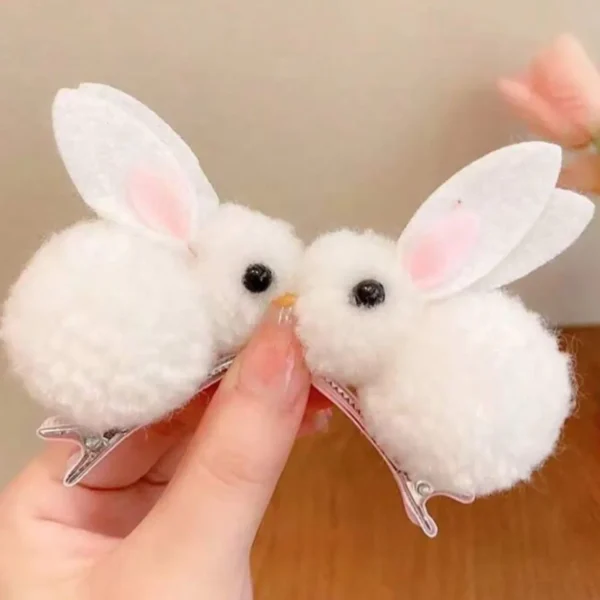 2pcs Plush Rabbit Hair Clips for Baby Girls