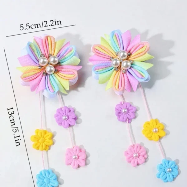 Rainbow Flower Hair Clips for Girls & Kids - Pack of 2 Hair Tie
