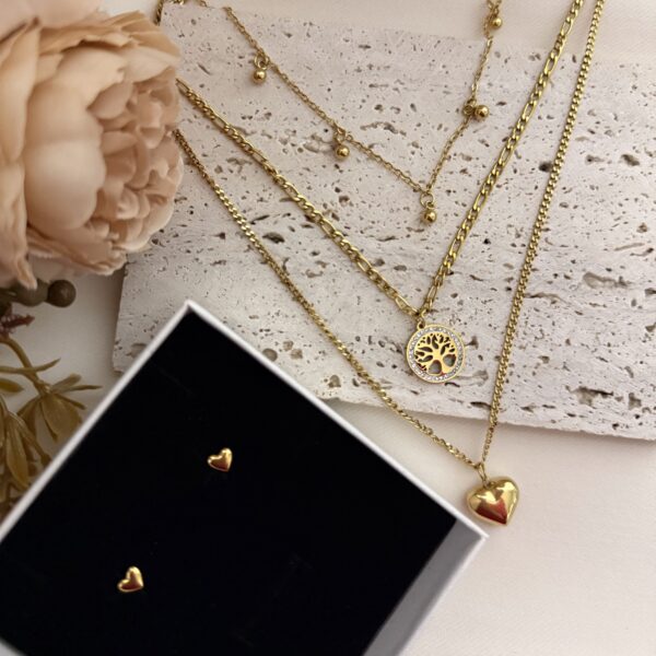 Heart studs and layered necklace set